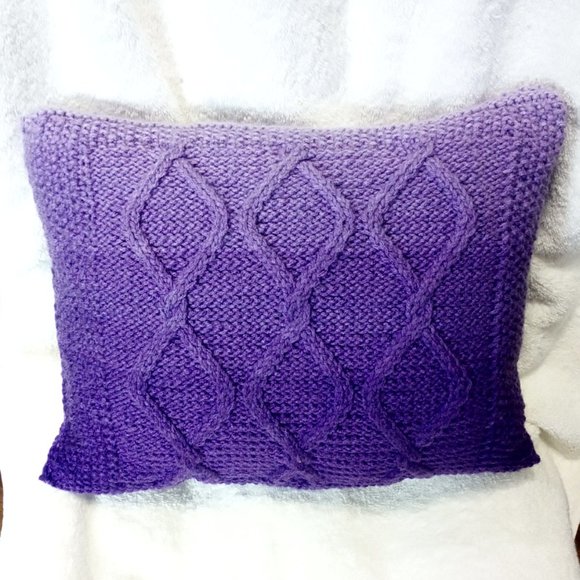 Hand Crafted Knit Throw Pillow Purple Cable Hand Painted Resin Buttons D… - Picture 8 of 12
